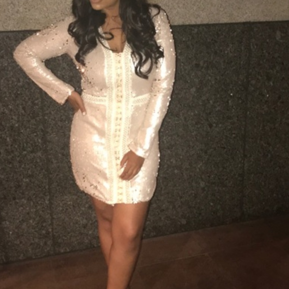 PrettyLittleThing Sequin Pearl Party Dress